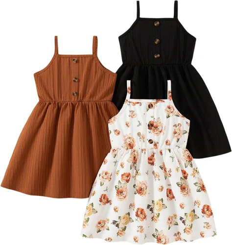 Vista 14 de Vestidos para niñas Vestidos para niñas pequeñas Paquete de 3 Vestido casual de fiesta con estampado patinador acampanado tipo A Vestido de verano