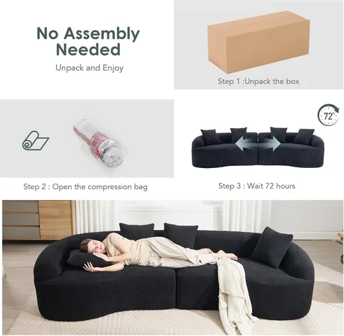 Vista 5 de Sofá modular de 110 pulgadas, sofá cama curvado sin huesos, sofá convertible en forma de L para sala de estar, dormitorio, apartamento, tela