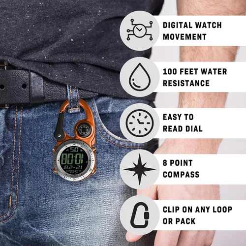 Vista 2 de Dakota Clip digital, reloj de clip, alarma, cronómetro, temporizador y reloj de doble hora, regalos al aire libre para hombres y mujeres, uso