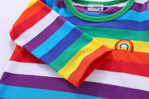 Vista 5 de Mud Kingdom Camisetas unisex de algodón a rayas arcoíris para niños y niñas