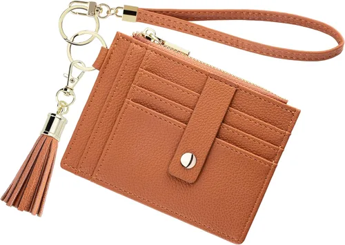 Vista 8 de Cartera con llavero para mujer, delgada, con bloqueo Rfid, tarjetero para tarjetas de crédito, cartera de identificación con cremallera, cartera