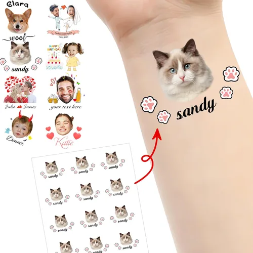 Vista 22 de Tatuajes personalizados temporales personalizados temporales con nombre, logotipo, foto facial para adultos, boda, cumpleaños, San Valentín