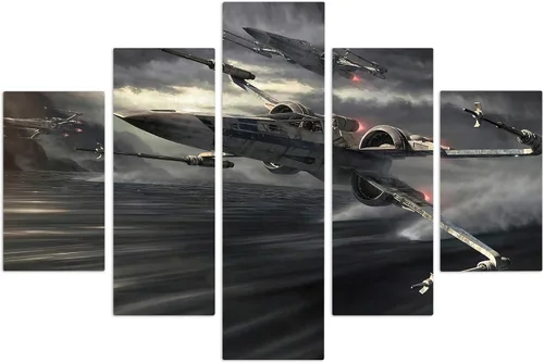 Vista 5 de Arte de pared en lienzo de batalla de cazas estelares Arte de pared de naves espaciales futurista de ciencia ficción Arte de pared con tema