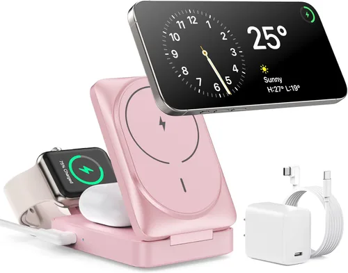 Vista 11 de Cargador Inalámbrico 3 en 1 Estación de Carga para iPhone, Soporte de Carga Magnético de 15W Certificado Qi2 para Mag-Safe con Adaptador USB C