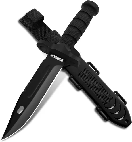 Vista 10 de Cuchillo de caza Dispatch de hoja fija con vaina, juego de cuchillos de supervivencia de 12" y 8" para hombres, cuchillo táctico Bowie con mango