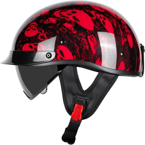 Vista 12 de Medio casco de motocicleta con visera para adultos y jóvenes, cascos retro aprobados por DOT para hombres y mujeres, compatibles con ciclomotor