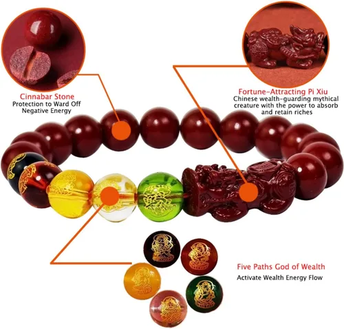Vista 3 de Pulsera de cuerda roja con cinabrio natural, Feng Shui, Pixiu, amuleto de buena suerte, amuleto de protección de atracción de riqueza para hombres