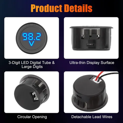 Vista 2 de Linkstyle Medidor de voltaje de 2 piezas CC 12 V 24 V, voltímetro de batería de 4 V-100 V, medidor de voltaje de automóvil, pantalla digital LED