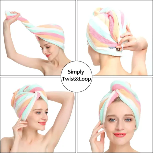 Vista 9 de AuroTrends Paquete de 2 toallas de microfibra para el cabello, para mujeres/niños, toalla de microfibra suave súper absorbente para el cabello