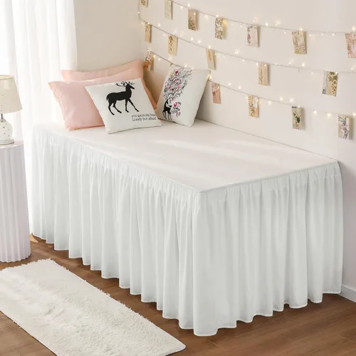 Vista 65 de Falda de cama RIMELA tamaño Queen color verde bebé con caída de 15 pulgadas, falda elástica envolvente, volante que protege contra el polvo