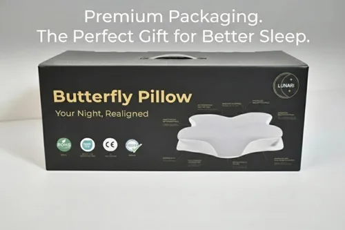 Vista 7 de Lunari Almohada cervical de mariposa – Almohada ortopédica de espuma viscoelástica para aliviar el dolor de cuello, almohada de enfriamiento