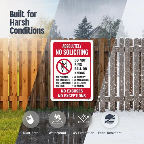 Vista 3 de SmartSign Cartel de metal de 10" x 7" "Absolutely No Soliciting Do Not Ring Bell No Excuses No Exceptions", 40 mil de aluminio laminado de grado