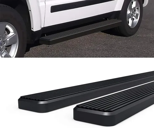 Vista 6 de APS Estribos de acero inoxidable con recubrimiento en polvo negro de 5 pulgadas, barras Nerf para Jeep Liberty 2008-2013