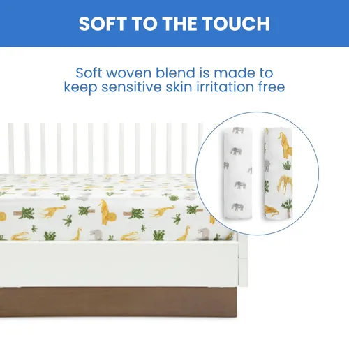 Vista 6 de Delta Children babyGap TrueSleep - Sábanas ajustables para cuna y niños pequeños (paquete de 2 unidades), diseño de amigos de safari (paquete de 2)