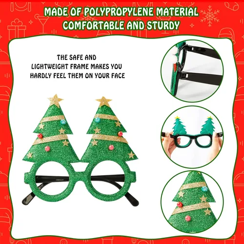 Vista 3 de 18 marcos de anteojos de Navidad con purpurina para fiestas, disfraces, días festivos, regalos de cabina de fotos, gafas novedosas para cosplay
