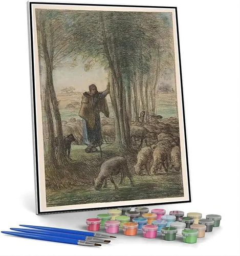 Vista 8 de Kits de pintura por números para adultos y niños La tentación de San Antonio Pintura por Jean-Francois Millet DIY Pintura al óleo por números Kits