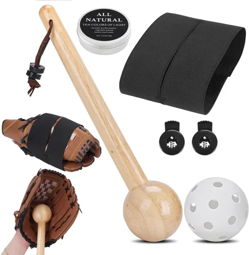 Vista 8 de Kit de guante de béisbol para hombres y adultos, mazo de guante de béisbol de estructura de una sola pieza, guantes de béisbol de madera, martillo