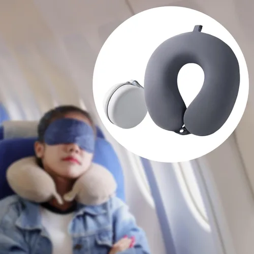 Vista 2 de Memory Foam Travel Neck Pillow with Ice Silk Cover,Dark Gray