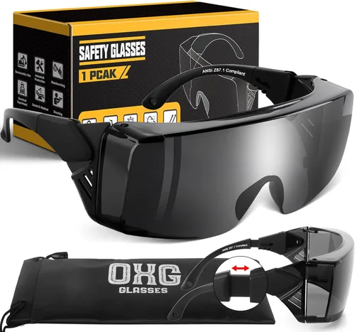 Vista 8 de OXG Anteojos de seguridad antiniebla, ANSI Z87.1, protección UV400, protector lateral, patillas ajustables