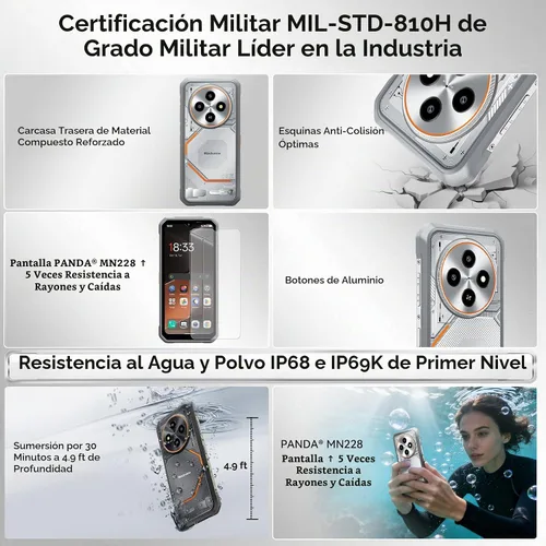 Vista 4 de Blackview Fort 2 - Teléfono resistente Android 16, 0.421 in ultra delgado y resistente, teléfono inteligente desbloqueado, 24 GB + 256 GB/2 TB 6.56