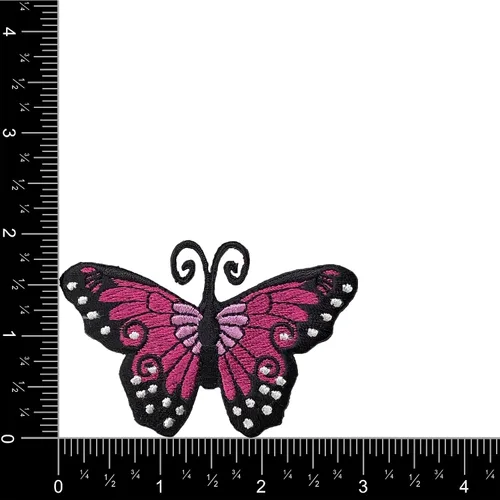 Vista 2 de Mariposa monarca, bordado, parche para planchar (fucsia)
