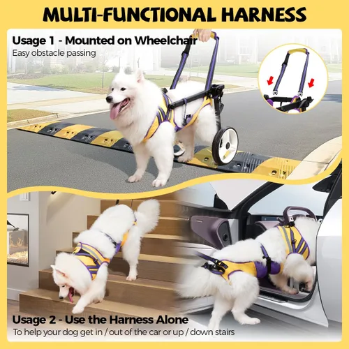Vista 6 de Silla de ruedas para perros para patas traseras, grande, pequeña, silla de ruedas para perros, carritos ajustables para perros con ruedas para patas