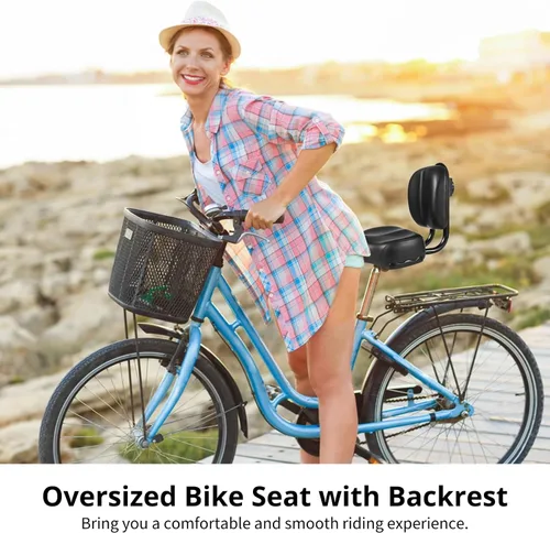 Vista 2 de Asiento de bicicleta con respaldo – Sillín de bicicleta de gran tamaño con soporte de espalda, universal ancho acolchado de poliuretano