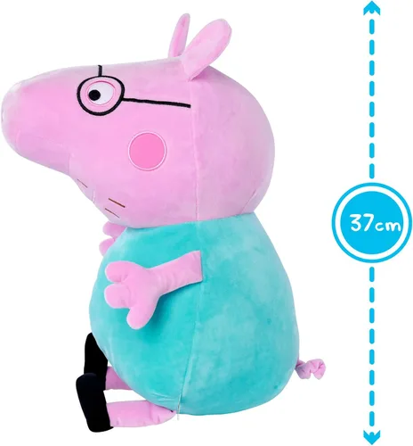 Vista 2 de Simba 109261005 Peppa Pig Peluche Papa Pig, 14.6 in, en traje estándar, figura de felpa, juguete de peluche, desde los primeros meses de vida
