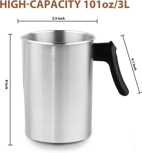 Vista 2 de SAEUYVB Olla ligera para hacer velas, soporta 4 libras, olla de fusión de cera de aluminio con mango resistente al calor y boquilla de vertido