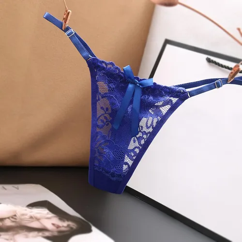 Vista 2 de Tangas de tanga para mujer, sexy, de encaje, sin costuras, tanga, parte trasera en T, tanga, cintura baja, bikini hipster