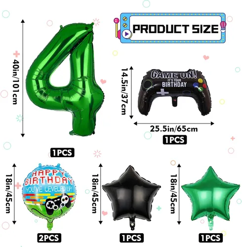Vista 2 de 6 globos de videojuegos, controlador de videojuegos, globo de aluminio de tereftalato de polietileno con número de cumpleaños, suministros de fiesta