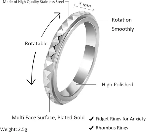 Vista 2 de Nanafast Anillos de ansiedad de acero de titanio de 0.118 pulgadas para mujeres y hombres, anillos multifacéticos para ansiedad, anillos giratorios