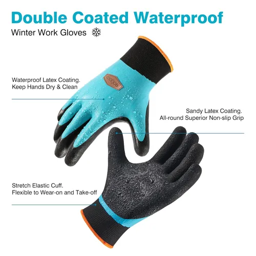 Vista 2 de COOLJOB Guantes impermeables de invierno para congelador para trabajar en jardinería, pesca, trabajador de construcción, doble revestimiento de goma