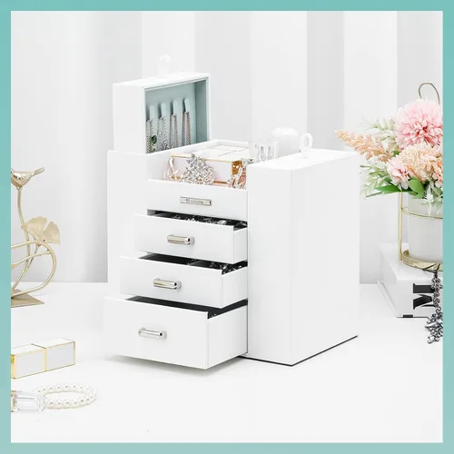 Vista 9 de Homde Organizador de joyas para niñas y mujeres, joyero, collares, anillos, aretes, soporte de exhibición, estuche de almacenamiento de joyas