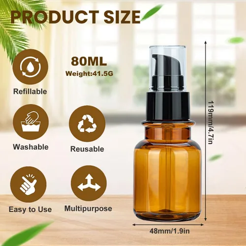 Vista 2 de vipolish 2 botellas de bomba vacías de plástico ámbar de 2.7 fl oz/2.7 onzas, contenedor de aceite, removedor de cosméticos, muestra de maquillaje
