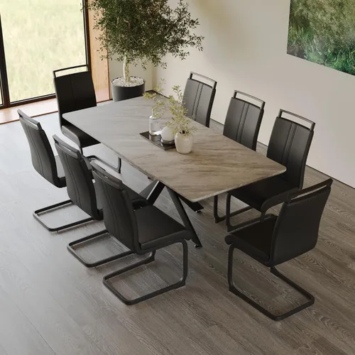 Vista 37 de Mesa de comedor de mármol para 4-8, mesa de comedor extensible de 62.4 a 78.15 pulgadas, mesa de cocina moderna, mesa rectangular que ahorra espacio