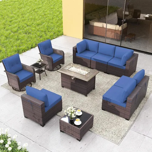 Vista 11 de Gotland Juego de muebles de patio de 6 piezas con 1 mesa auxiliar, 5 plazas de ratán seccional para exteriores con reposabrazos anchos de 29.5 Gris