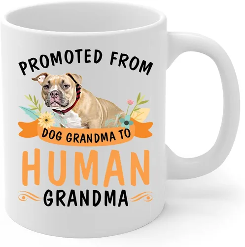 Vista 2 de Promoted from Tan American Bully Dog Grandma to Human Grandma - Taza de café de cerámica blanca de 11 onzas