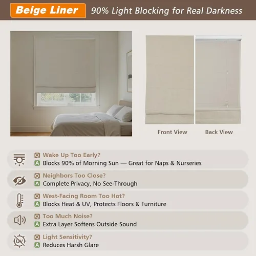 Vista 5 de Persianas romanas sin cuerda para ventanas, persianas opacas para el hogar, persianas romanas de tela personalizadas para oscurecer la habitación