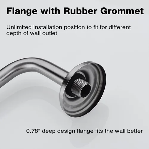 Vista 4 de TRUSTMI Brazo de ducha en forma de S de 12 pulgadas con brida resistente montado en la pared, tubo de extensión de cabezal de ducha con 9 pulgadas