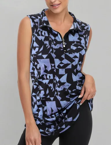 Vista 5 de Viracy Camiseta sin mangas con cremallera para mujer, de secado rápido, para entrenamiento de golf