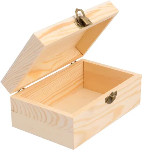 Vista 9 de HEALLILY Joyero de madera sin acabar, organizador de almacenamiento de manualidades, rectángulo compacto para aretes, anillos, cuentas, decoración