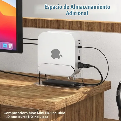Vista 6 de Likesing Soporte de escritorio vertical de acrílico transparente para Mac mini M4/M4 Pro 2024, soporte para Mac mini M4 con ranura de almacenamiento