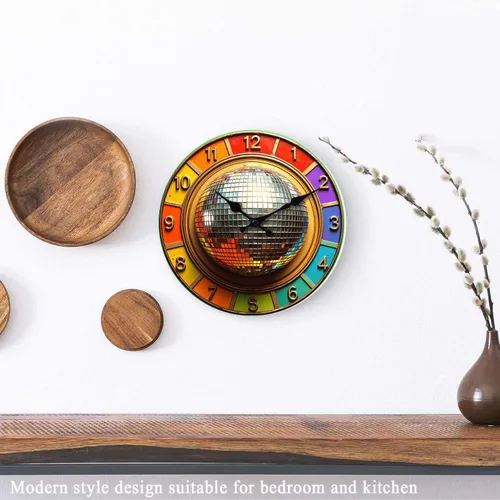 Vista 4 de Reloj de pared, reloj de pared retro sin tictac, funciona con pilas, relojes de pared de madera dorada para cocina, sala de estar, dormitorio