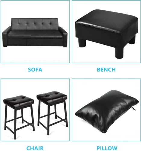 Vista 6 de Tela de cuero sintético impermeable de 108 x 54 pulgadas, vinilo marino, piel sintética, no se agrieta para tapicería, vehículo, pontón, barco, Negro
