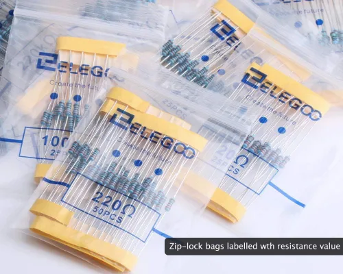 Vista 7 de ELEGOO Surtido de kit de resistencias de 17 valores 1%, 0 Ohm-1M Ohm (paquete de 525) Cumple con RoHS para proyectos electrónicos