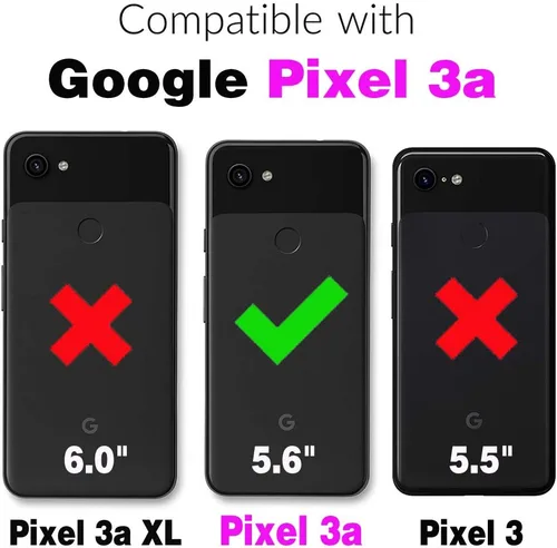 Vista 2 de Asuwish Funda compatible con Google Pixel 3a y protector de pantalla de vidrio templado, correa de muñeca, soporte para tarjetas de crédito