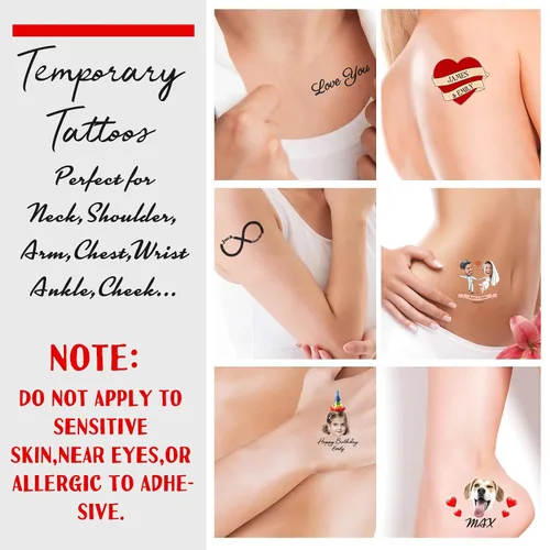 Vista 4 de Tatuajes temporales personalizados para la cara, tatuajes faciales personalizados con nombre de foto, logotipo, texto, calcomanía de tatuaje falsa