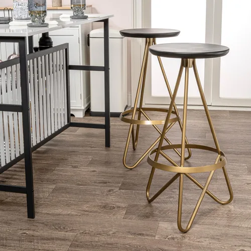 Vista 7 de JONATHAN Y Spiroa - Taburete de bar moderno de metal sin espalda de 30 pulgadas, silla de bar de hierro negro y dorado con reposapiés para isla
