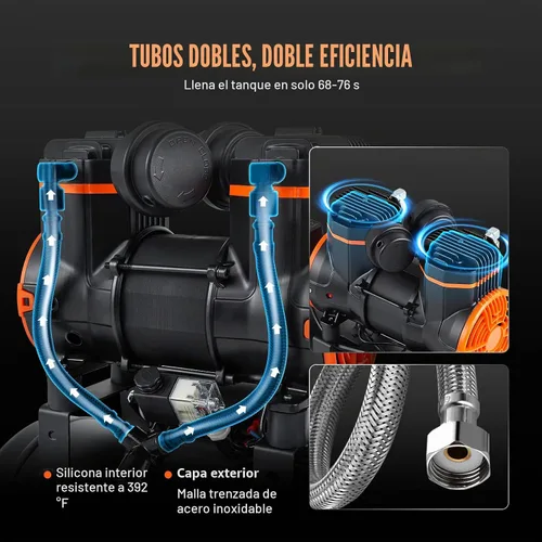 Vista 3 de VEVOR Compresor de aire de 6.3 galones, compresores de aire de 2 HP 3.35 CFM@90PSI con presión máxima de 116PSI, tanque de compresor sin aceite